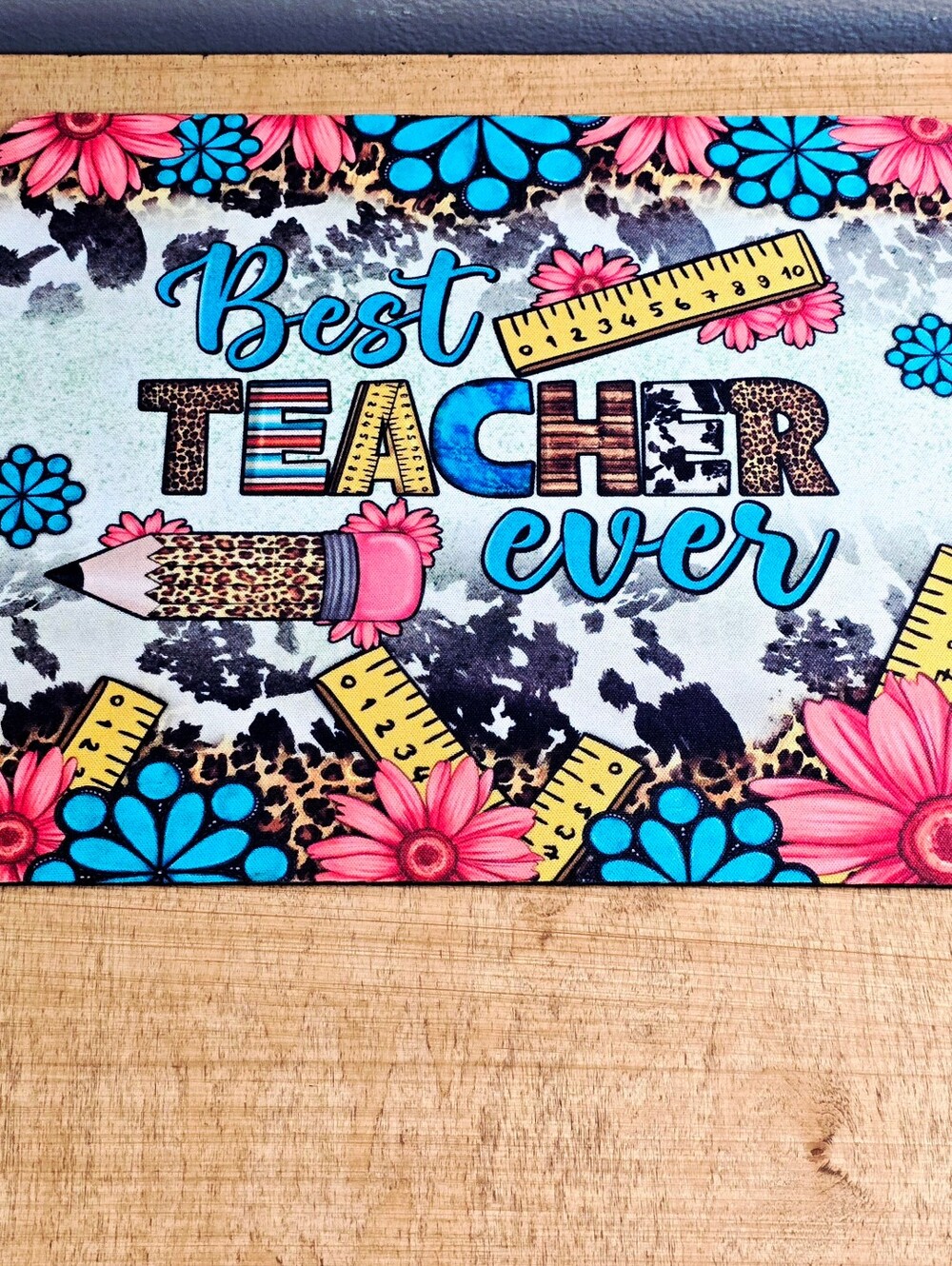 Best Teacher Ever Decorative Mouse Pad - Pink, Blue, Yellow